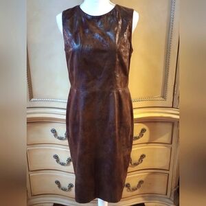 Vince Camuto Brown Faux Distressed Leather Dress Sz 10
